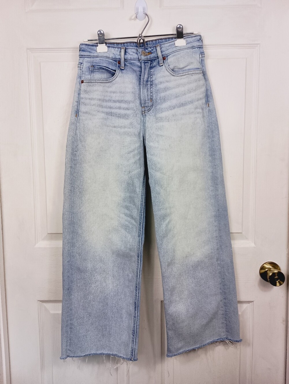 Old Navy Wide Leg Jeans 6 Womens Blue Denim Sky Hi Cropped High Rise Raw Hem